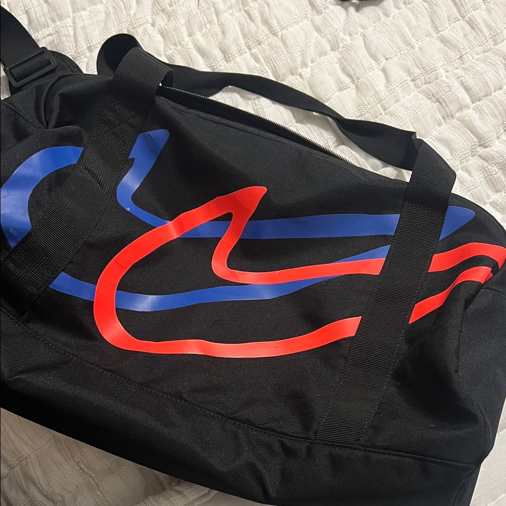 Nike Black Duffel Bag with Red and Blue Design